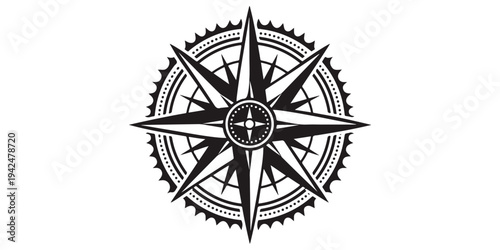 Nautical compass rose vector illustration featuring a vintage windrose star icon isolated on a white background for map navigation and sea travel adventure design