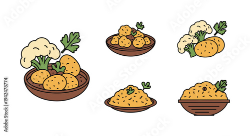 Aloo Gobi Line art vector set vivid abstract artistic