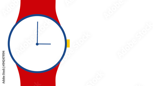 red wristwatch with a blue clock face against a white background