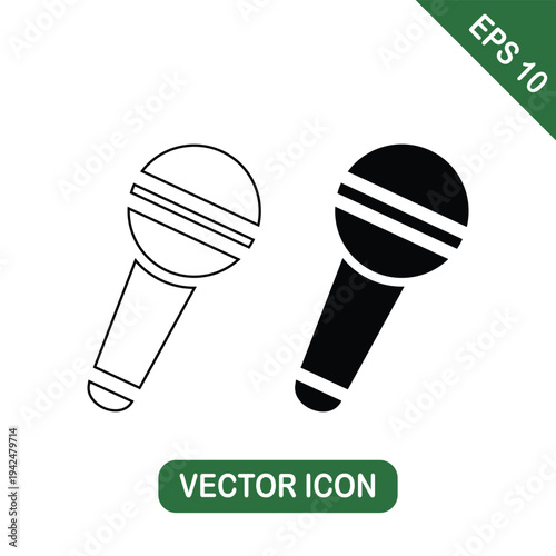 Outline and Solid Microphone Icons Vector Graphic
