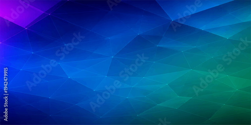 Abstract blue background featuring a geometric mosaic pattern of digital triangle shapes and crystal diamond elements for a professional business web template design