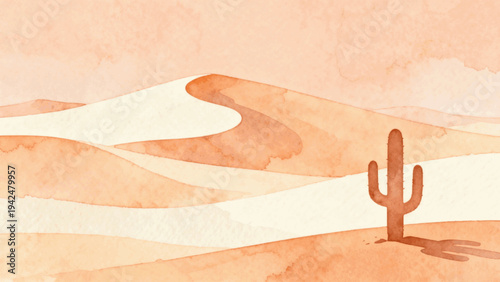 Dry Sand Desert and Cactus isolated watercolor vector illustration svg