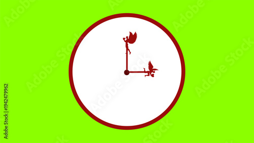 Green Background With Large Clock Face Showing Small Human Figures Inside Circle