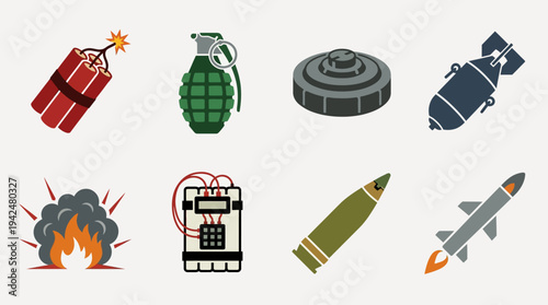  Explosives Warfare Vector Icons Flat Military Bomb Devices