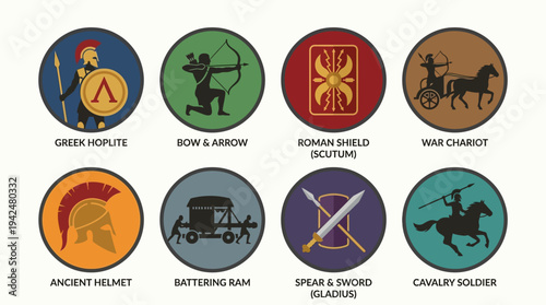 Ancient Warfare Vector Icons Flat Historic Military Weapons