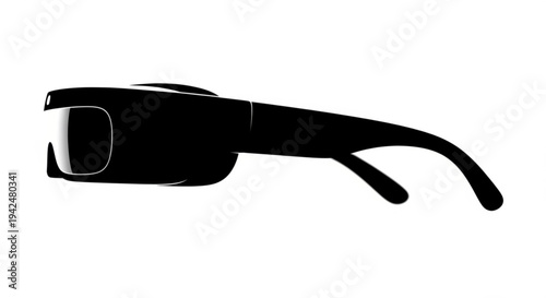 Vector illustration of futuristic black and white virtual reality glasses with technology icons showcasing architectural abstract design