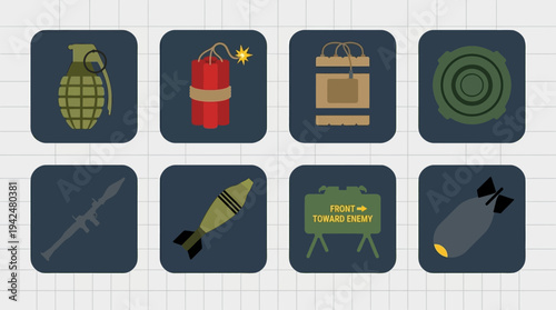  Explosives Warfare Vector Icons Flat Military Bomb Devices