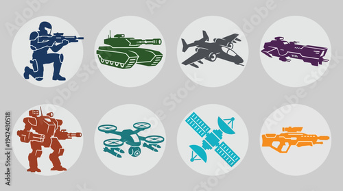  Futuristic Warfare Vector Icons Flat Sci‑Fi Military