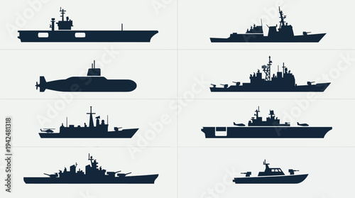 Naval Warfare Vector Icons Flat Military Ships Equipment