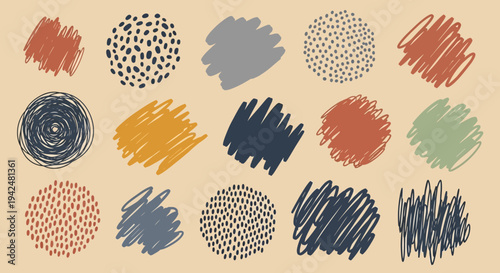 Vibrant collection of hand-drawn scribbles, expressive doodles, and unique abstract textures in various shapes, perfect for enhancing creative projects, backgrounds, and artistic designs