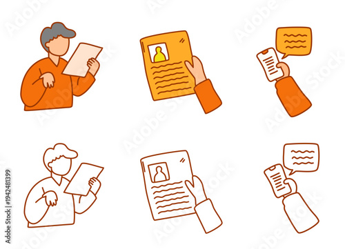 Set Of Business People Holding Documents Resume And Smartphone Devices Illustration Icons