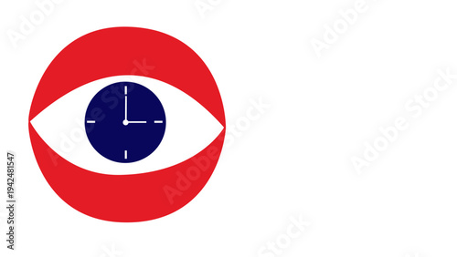 Creative Red Circle Icon With Blue Clock Face Inside A Large Eye