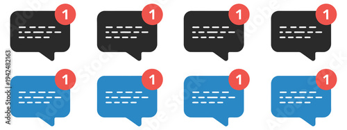 New, message notification icon featuring chat bubble with alert badge in flat color and outline style, mail, social media, SMS, and communication concept, modern flat vector