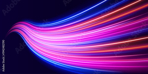 Bright blue-pink glowing motion line with soft highlights and subtle speed blur, ideal for modern UI layouts and abstract visuals. vector