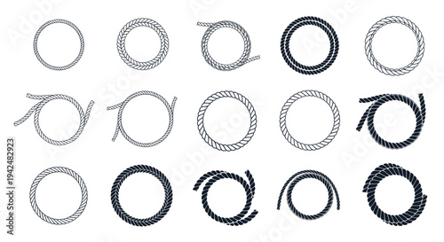 Collection of Nautical Rope Circles and Frames on White Background