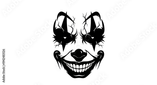 Scary Clown Face Silhouette, Evil Grin, Horror Halloween Design