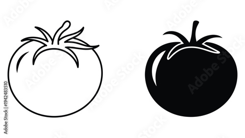 Tomato Icons Line Art and Silhouette of Fresh Tomato. Fresh tomato icons for cooking, grocery, healthy eating, and food design