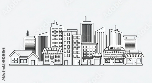 Modern cityscape with office buildings and residential areas