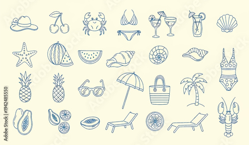 Papaya line art illustration in blue