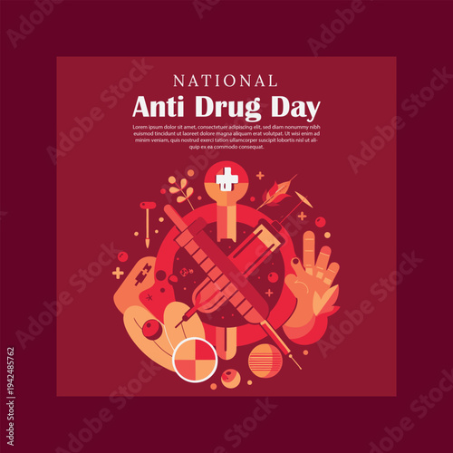 National anti drug day: a vibrant illustration promoting awareness and prevention against substance abuse.