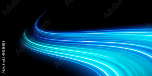 Bright blue glowing motion line with soft highlights and subtle speed blur, ideal for modern UI layouts and abstract visuals. vector