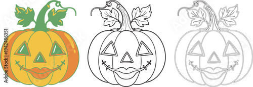 Halloween pumpkins with different shading and line art styles