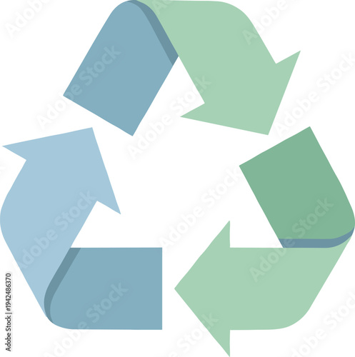 A recycling symbol with three arrows in blue and green