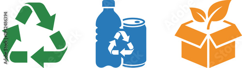 Recycling symbols for plastic bottle cardboard and eco friendly