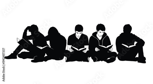 Students reading books vector