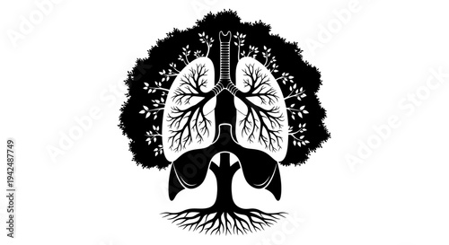 Stunning illustration of lungs and tree roots symbolizing health and nature