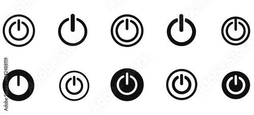 Power, button vector icon collection with solid and outline styles, device control and electronic switch symbols, clean modern flat vector design