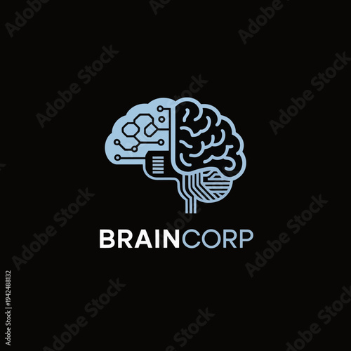 A stylized depiction of a human brain with circuit board patterns on a black background