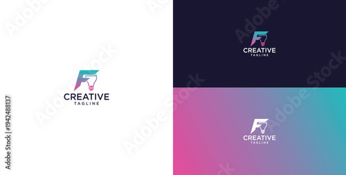 smart bulb logo icon. bulb logo technology. initial logo design F