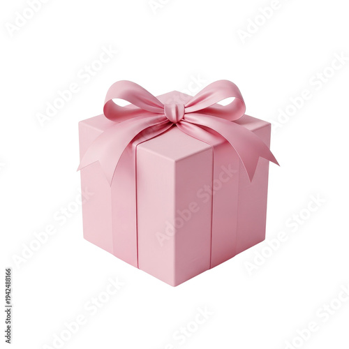 Pink gift box with satin bow isolated on white
