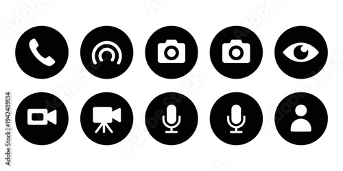 Website Interface Button Icon Set With Phone Call Photo Camera User Pictogram Microphone Mute Video Call Symbols Vector Illustration