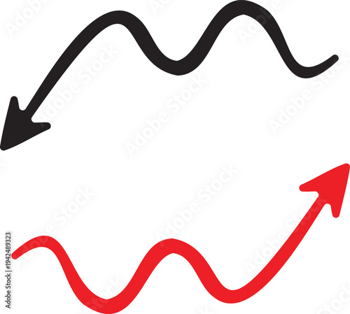 Wavy doodle arrows in black and red pointing opposite directions