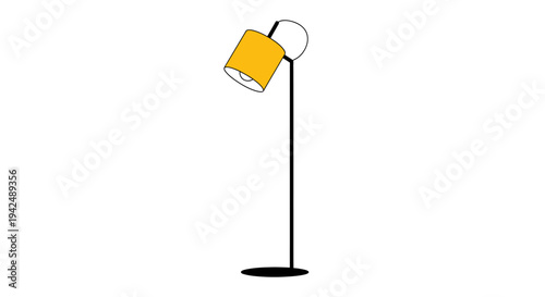 Modern minimalist floor lamp with yellow shade on white background