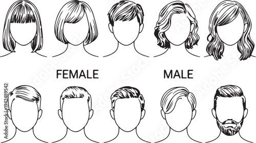 Diverse selection of modern male and female hairstyles for various character depictions
