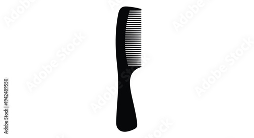 Simple black silhouette of a hair comb on a white background