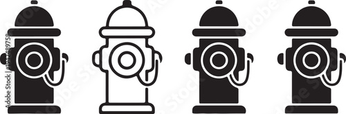 Essential fire hydrant icons in various line art and solid fill styles for safety graphics