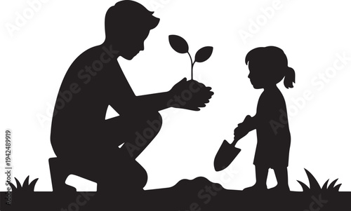 Generations working together planting a small sapling for future growth and environmental care