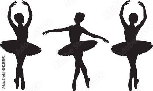 Graceful Ballerina Dancers Silhouettes Performing Elegant Classical Ballet Poses