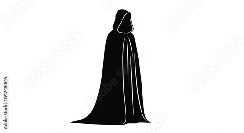 Silhouetted figure in a hooded cloak minimalistic design