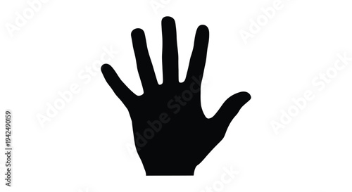 A simple black silhouette of an open human hand with fingers extended
