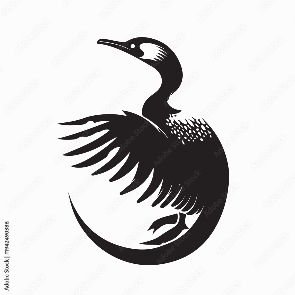 Fototapeta premium Aquatic Cormorant Bird Silhouette Icon For Wildlife Branding
