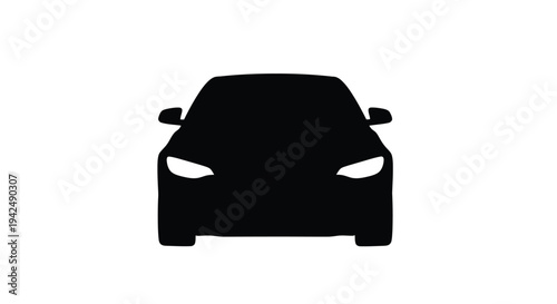 Black silhouette of a modern car facing directly towards the viewer