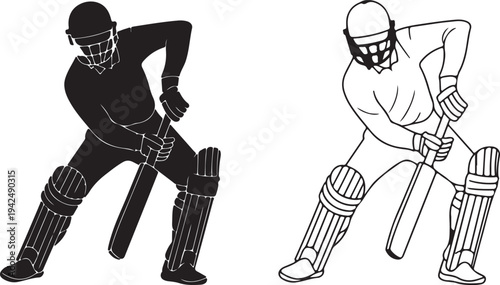 Professional Cricket Batsman Silhouette Preparing to Hit Ball in Sport Match