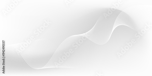 White grey background of science technology concept with connection lines, light particles and hexagon shapes.