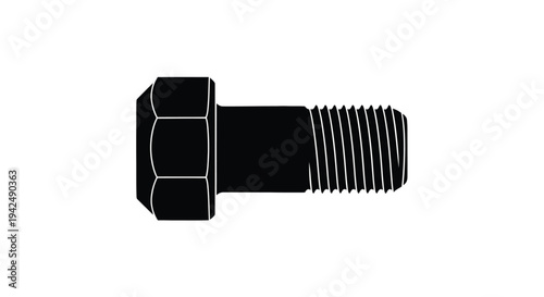 A black and white illustration of a single hex bolt with threading