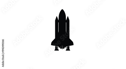 A black silhouette of a space shuttle against a white background